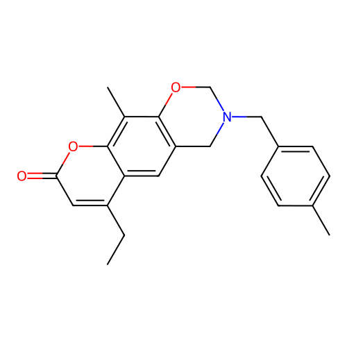 6-ethyl-10-methyl-3-(4-methylbenzyl)-3,4-dihydrochromeno[6,7-e][1,3]oxazin-8(2H)-one structure