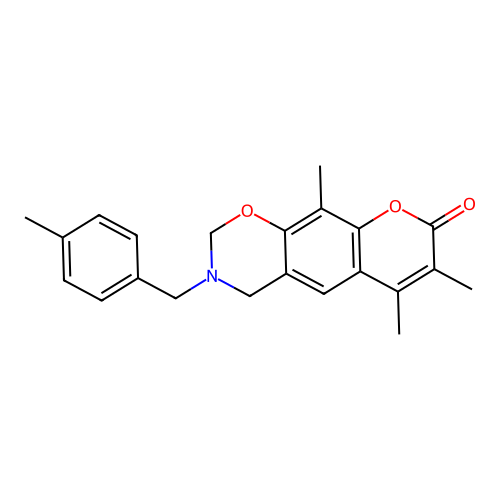 6,7,10-trimethyl-3-(4-methylbenzyl)-3,4-dihydrochromeno[6,7-e][1,3]oxazin-8(2H)-one structure