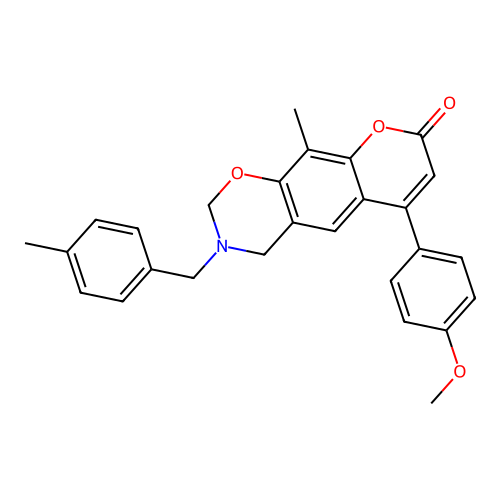 6-(4-methoxyphenyl)-10-methyl-3-(4-methylbenzyl)-3,4-dihydrochromeno[6,7-e][1,3]oxazin-8(2H)-one structure