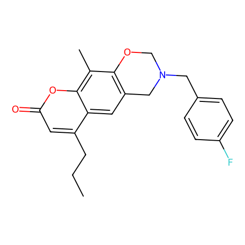 3-(4-fluorobenzyl)-10-methyl-6-propyl-3,4-dihydrochromeno[6,7-e][1,3]oxazin-8(2H)-one structure