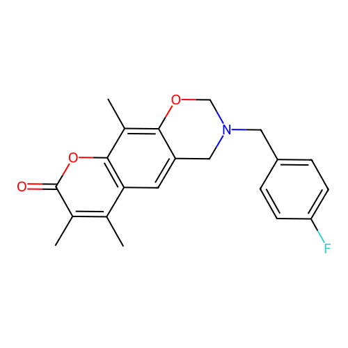 3-[(4-fluorophenyl)methyl]-6,7,10-trimethyl-2,4-dihydropyrano[3,2-g][1,3]benzoxazin-8-one structure