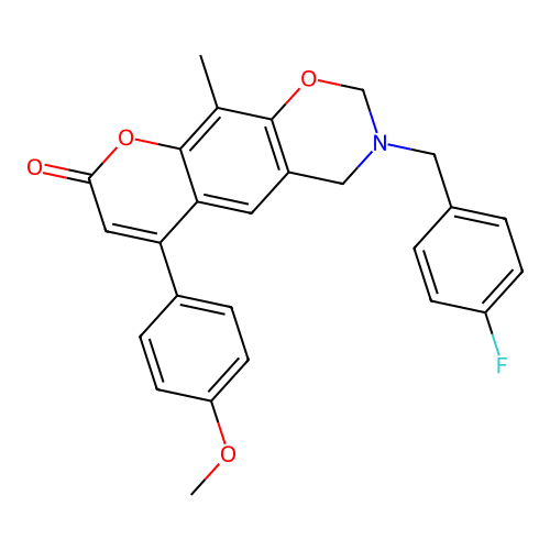 3-(4-fluorobenzyl)-6-(4-methoxyphenyl)-10-methyl-3,4-dihydrochromeno[6,7-e][1,3]oxazin-8(2H)-one structure