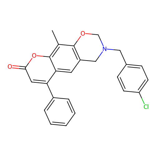 3-(4-chlorobenzyl)-10-methyl-6-phenyl-3,4-dihydrochromeno[6,7-e][1,3]oxazin-8(2H)-one structure