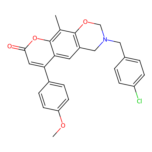 3-(4-chlorobenzyl)-6-(4-methoxyphenyl)-10-methyl-3,4-dihydrochromeno[6,7-e][1,3]oxazin-8(2H)-one structure