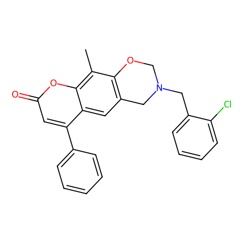 3-(2-chlorobenzyl)-10-methyl-6-phenyl-3,4-dihydrochromeno[6,7-e][1,3]oxazin-8(2H)-one structure