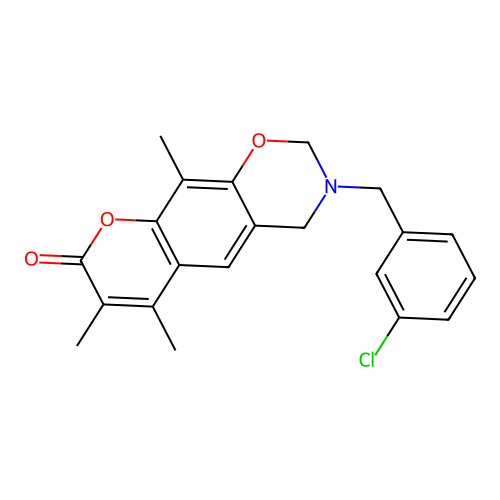3-(3-chlorobenzyl)-6,7,10-trimethyl-3,4-dihydrochromeno[6,7-e][1,3]oxazin-8(2H)-one structure