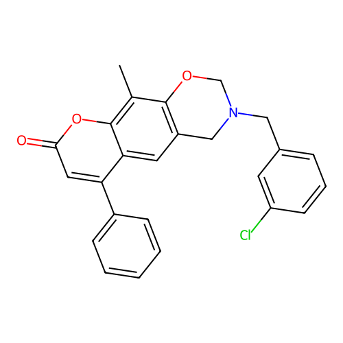 3-(3-chlorobenzyl)-10-methyl-6-phenyl-3,4-dihydrochromeno[6,7-e][1,3]oxazin-8(2H)-one structure