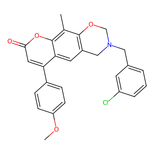 3-(3-chlorobenzyl)-6-(4-methoxyphenyl)-10-methyl-3,4-dihydrochromeno[6,7-e][1,3]oxazin-8(2H)-one structure