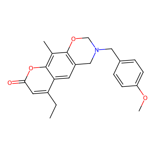 6-ethyl-3-(4-methoxybenzyl)-10-methyl-3,4-dihydrochromeno[6,7-e][1,3]oxazin-8(2H)-one structure