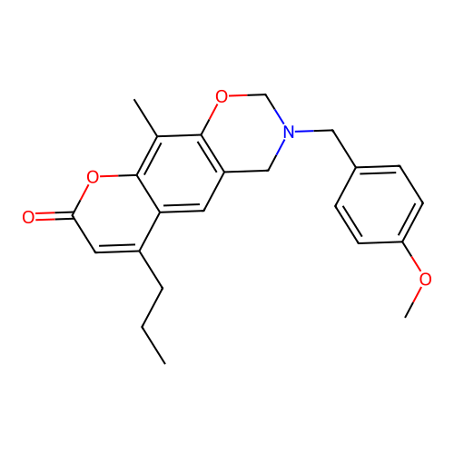 3-(4-methoxybenzyl)-10-methyl-6-propyl-3,4-dihydrochromeno[6,7-e][1,3]oxazin-8(2H)-one structure