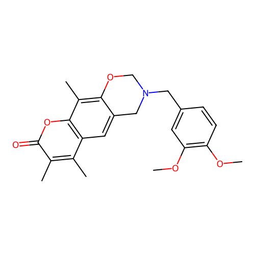 3-(3,4-dimethoxybenzyl)-6,7,10-trimethyl-3,4-dihydrochromeno[6,7-e][1,3]oxazin-8(2H)-one structure