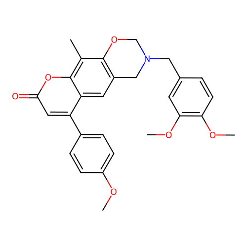 3-(3,4-dimethoxybenzyl)-6-(4-methoxyphenyl)-10-methyl-3,4-dihydro-2H,8H-chromeno[6,7-e][1,3]oxazin-8-one structure