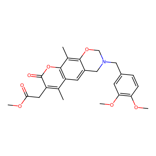 methyl 2-(3-(3,4-dimethoxybenzyl)-6,10-dimethyl-8-oxo-2,3,4,8-tetrahydrochromeno[6,7-e][1,3]oxazin-7-yl)acetate structure