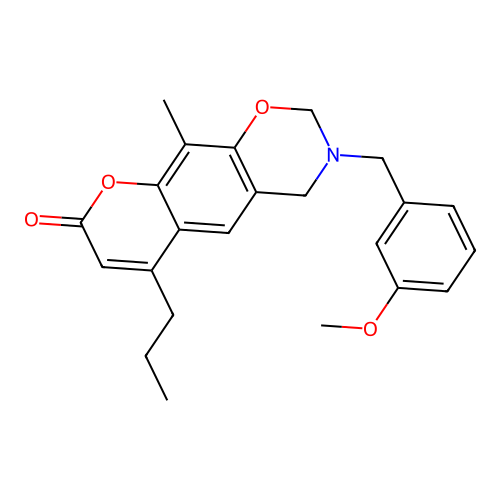 3-(3-methoxybenzyl)-10-methyl-6-propyl-3,4-dihydro-2H,8H-chromeno[6,7-e][1,3]oxazin-8-one structure