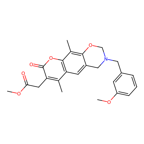 methyl 2-(3-(3-methoxybenzyl)-6,10-dimethyl-8-oxo-2,3,4,8-tetrahydrochromeno[6,7-e][1,3]oxazin-7-yl)acetate structure