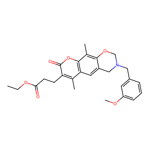 ethyl 3-(3-(3-methoxybenzyl)-6,10-dimethyl-8-oxo-2,3,4,8-tetrahydrochromeno[6,7-e][1,3]oxazin-7-yl)propanoate structure