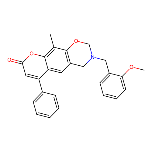 3-(2-methoxybenzyl)-10-methyl-6-phenyl-3,4-dihydrochromeno[6,7-e][1,3]oxazin-8(2H)-one structure