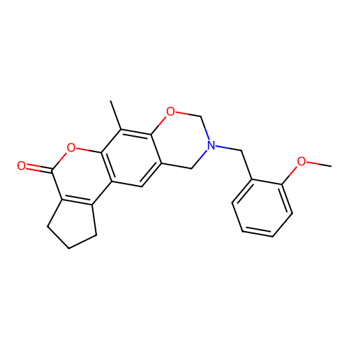 9-(2-methoxybenzyl)-6-methyl-2,3,9,10-tetrahydro-1H-cyclopenta[3,4]chromeno[6,7-e][1,3]oxazin-4(8H)-one structure