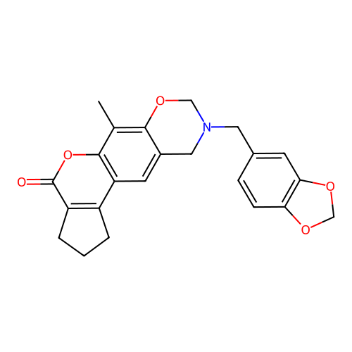 9-(1,3-benzodioxol-5-ylmethyl)-6-methyl-2,3,9,10-tetrahydro-8H-cyclopenta[3,4]chromeno[6,7-e][1,3]oxazin-4(1H)-one structure