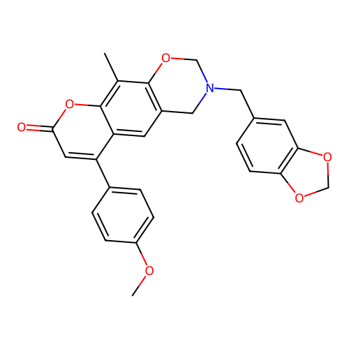 3-(benzo[d][1,3]dioxol-5-ylmethyl)-6-(4-methoxyphenyl)-10-methyl-3,4-dihydrochromeno[6,7-e][1,3]oxazin-8(2H)-one structure