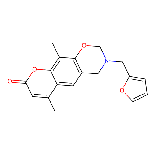 3-(furan-2-ylmethyl)-6,10-dimethyl-3,4-dihydrochromeno[6,7-e][1,3]oxazin-8(2H)-one structure