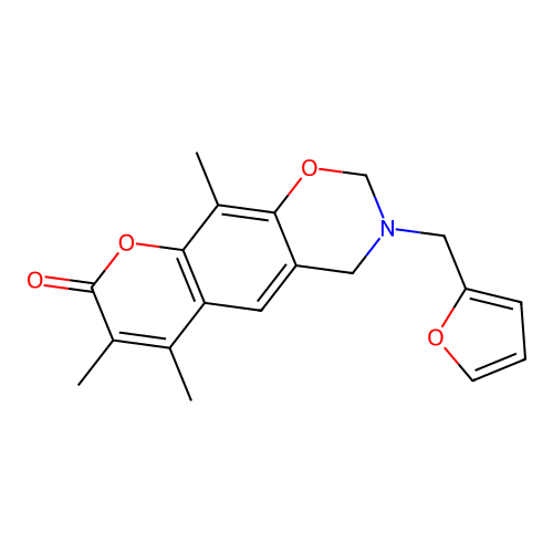 3-(2-furylmethyl)-6,7,10-trimethyl-2H,4H-chromeno[6,7-e]1,3-oxazin-8-one structure