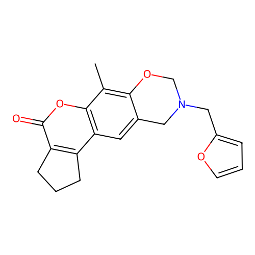 9-(2-furylmethyl)-6-methyl-2,3,9,10-tetrahydro-8H-cyclopenta[3,4]chromeno[6,7-e][1,3]oxazin-4(1H)-one structure