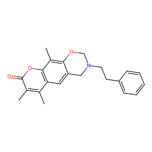 6,7,10-trimethyl-3-phenethyl-3,4-dihydrochromeno[6,7-e][1,3]oxazin-8(2H)-one structure