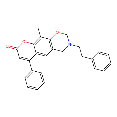 10-methyl-3-phenethyl-6-phenyl-3,4-dihydrochromeno[6,7-e][1,3]oxazin-8(2H)-one structure