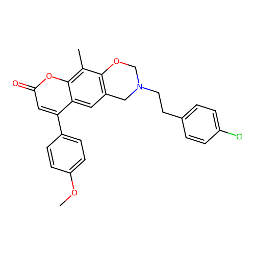 3-(4-chlorophenethyl)-6-(4-methoxyphenyl)-10-methyl-3,4-dihydrochromeno[6,7-e][1,3]oxazin-8(2H)-one structure