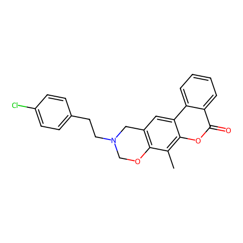 10-(4-chlorophenethyl)-7-methyl-10,11-dihydrobenzo[3,4]chromeno[6,7-e][1,3]oxazin-5(9H)-one structure