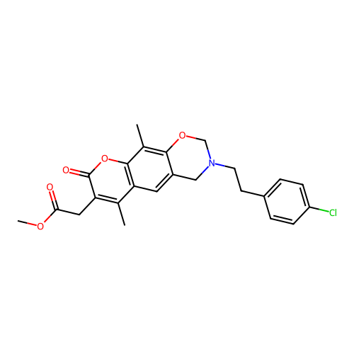 methyl {3-[2-(4-chlorophenyl)ethyl]-6,10-dimethyl-8-oxo-3,4-dihydro-2H,8H-chromeno[6,7-e][1,3]oxazin-7-yl}acetate structure