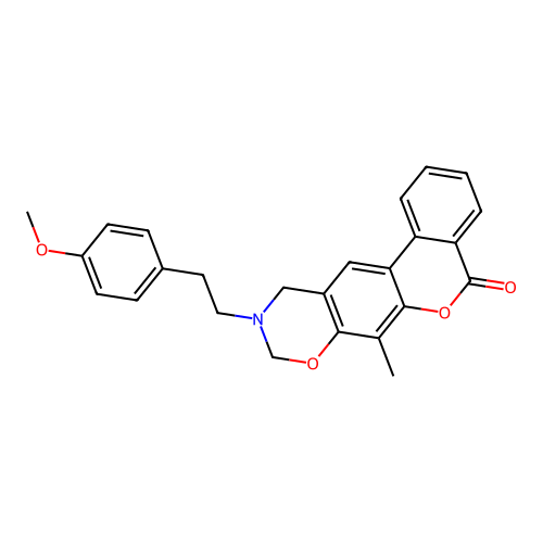 10-(4-methoxyphenethyl)-7-methyl-10,11-dihydrobenzo[3,4]chromeno[6,7-e][1,3]oxazin-5(9H)-one structure