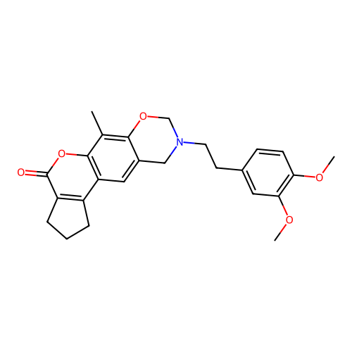 9-(3,4-dimethoxyphenethyl)-6-methyl-2,3,9,10-tetrahydro-1H-cyclopenta[3,4]chromeno[6,7-e][1,3]oxazin-4(8H)-one structure
