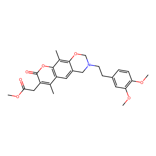 methyl 2-(3-(3,4-dimethoxyphenethyl)-6,10-dimethyl-8-oxo-2,3,4,8-tetrahydrochromeno[6,7-e][1,3]oxazin-7-yl)acetate structure