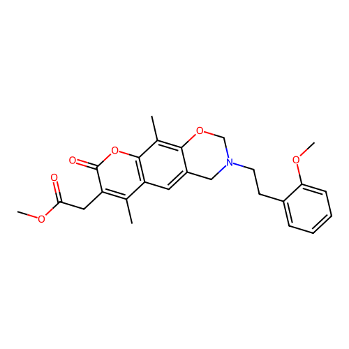 methyl 2-(3-(2-methoxyphenethyl)-6,10-dimethyl-8-oxo-2,3,4,8-tetrahydrochromeno[6,7-e][1,3]oxazin-7-yl)acetate structure