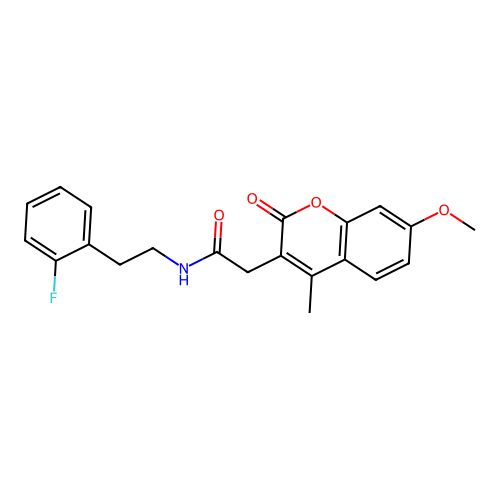 N-[2-(2-fluorophenyl)ethyl]-2-(7-methoxy-4-methyl-2-oxochromen-3-yl)acetamide structure