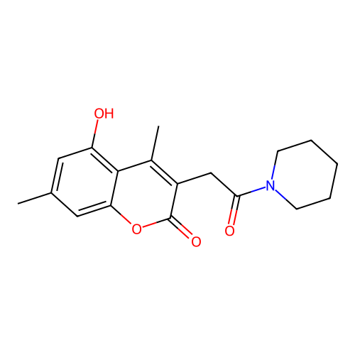 5-Hydroxy-4,7-dimethyl-3-(2-oxo-2-piperidin-1-ylethyl)chromen-2-one structure