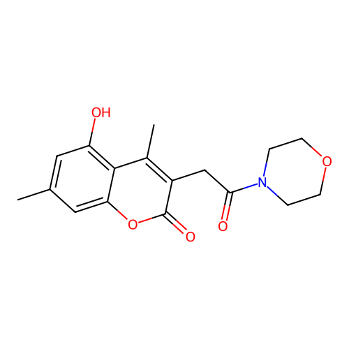 5-Hydroxy-4,7-dimethyl-3-(2-morpholin-4-yl-2-oxoethyl)chromen-2-one structure