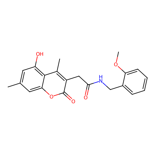2-(5-hydroxy-4,7-dimethyl-2-oxo-2H-chromen-3-yl)-N-(2-methoxybenzyl)acetamide structure
