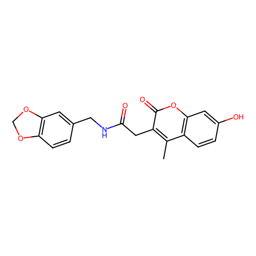 N-(1,3-benzodioxol-5-ylmethyl)-2-(7-hydroxy-4-methyl-2-oxo-2H-chromen-3-yl)acetamide structure