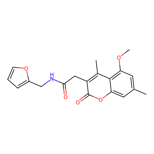 N-(2-furylmethyl)-2-(5-methoxy-4,7-dimethyl-2-oxochromen-3-yl)acetamide structure