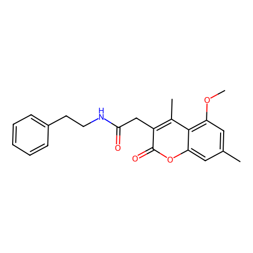 2-(5-methoxy-4,7-dimethyl-2-oxo-2H-chromen-3-yl)-N-(2-phenylethyl)acetamide structure