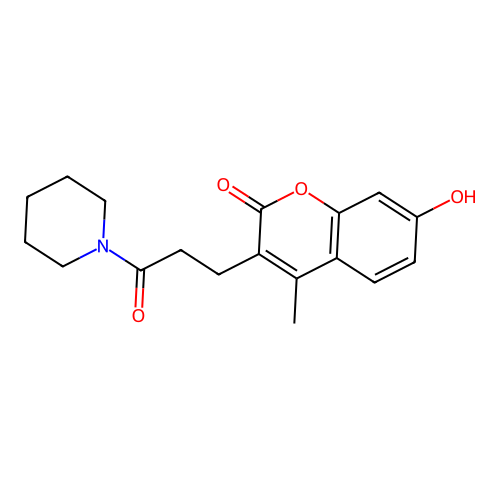 7-hydroxy-4-methyl-3-[3-oxo-3-(piperidin-1-yl)propyl]-2H-chromen-2-one structure