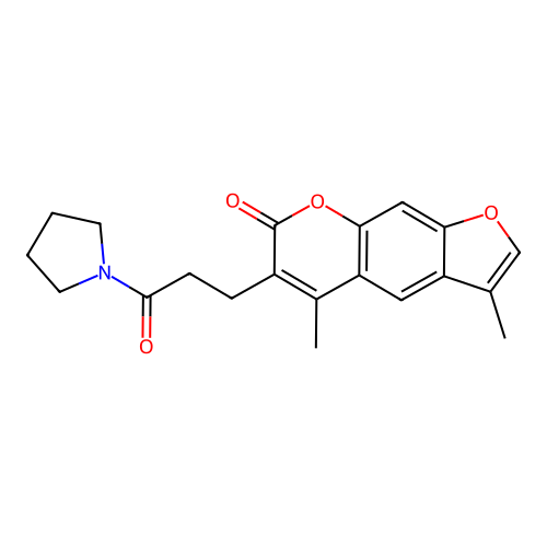 3,5-dimethyl-6-(3-oxo-3-(pyrrolidin-1-yl)propyl)-7H-furo[3,2-g]chromen-7-one structure