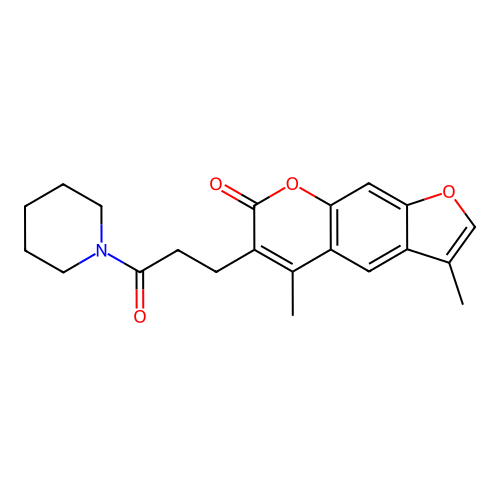3,5-dimethyl-6-(3-oxo-3-(piperidin-1-yl)propyl)-7H-furo[3,2-g]chromen-7-one structure