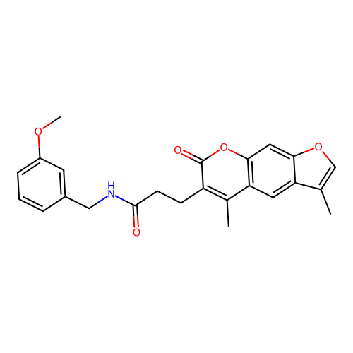 3-(3,5-dimethyl-7-oxo-7H-furo[3,2-g]chromen-6-yl)-N-(3-methoxybenzyl)propanamide structure