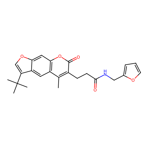 3-(3-tert-butyl-5-methyl-7-oxofuro[3,2-g]chromen-6-yl)-N-(furan-2-ylmethyl)propanamide structure