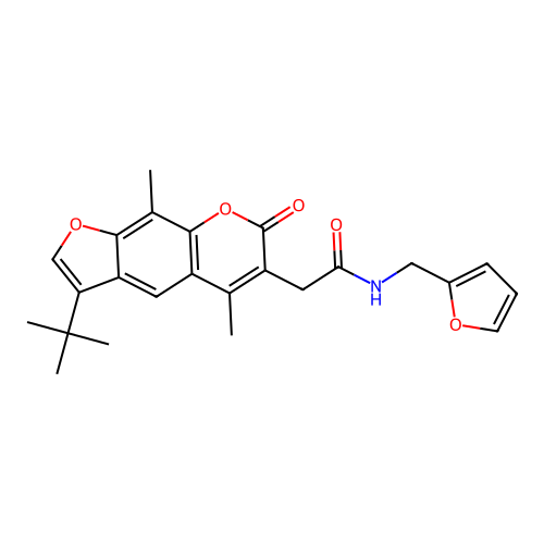 2-(3-tert-butyl-5,9-dimethyl-7-oxofuro[3,2-g]chromen-6-yl)-N-(furan-2-ylmethyl)acetamide structure