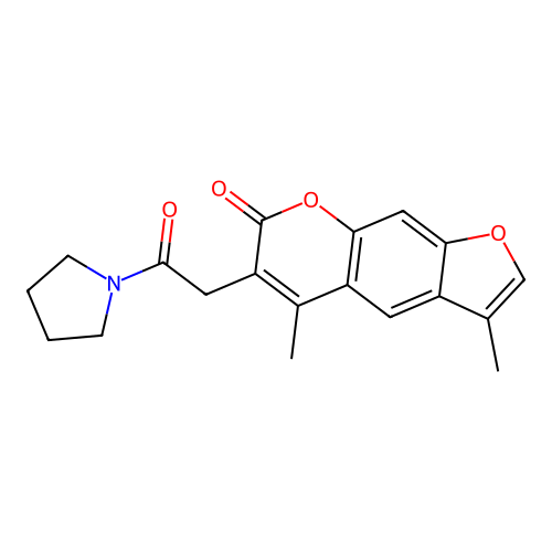 3,5-dimethyl-6-(2-oxo-2-(pyrrolidin-1-yl)ethyl)-7H-furo[3,2-g]chromen-7-one structure